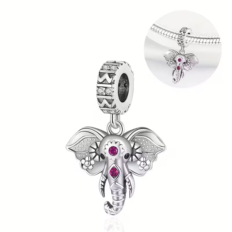 Silver-Plated Sacred Elephant Pendant – Elegant Charm with Pink Accents