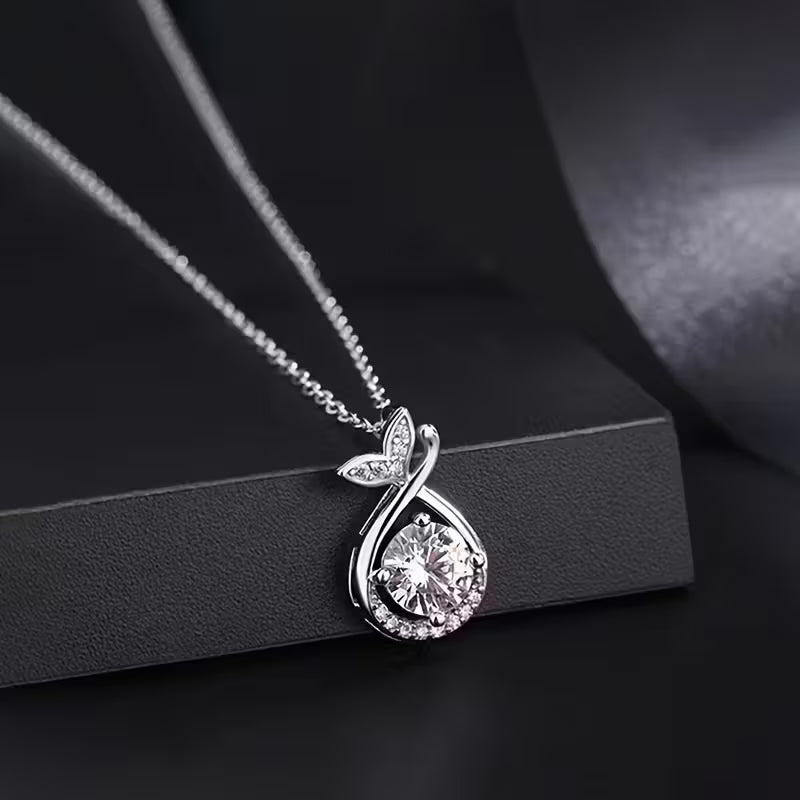 Delicate Fishtail Stainless Steel Clavicle Chain Set with Sparkling Glass Rhinestones
