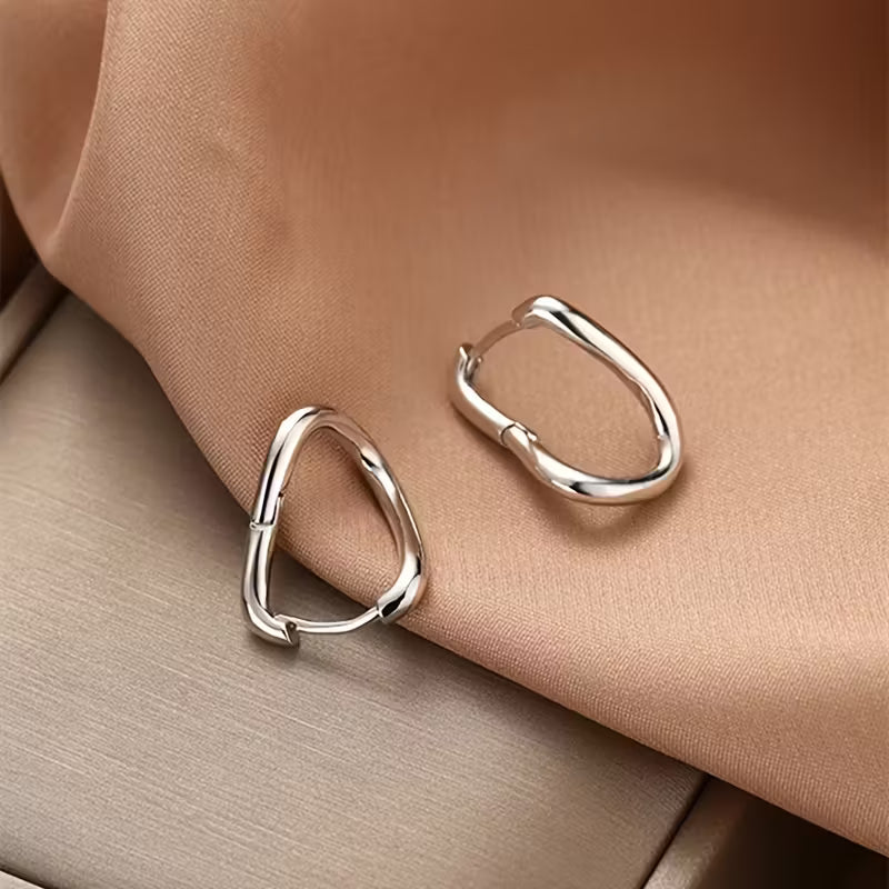 Simple Style 925 Silver Hoop Stud Earrings – Minimalist Ladies Jewelry Accessories